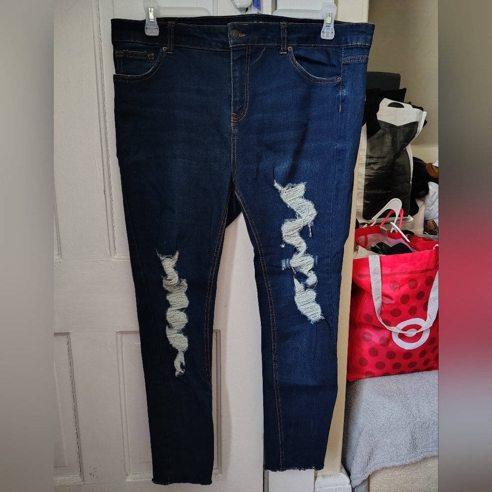 wild fable Dark Blue Distressed Skinny Jeans